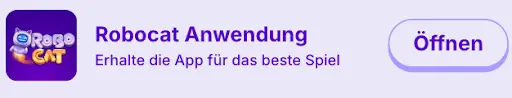 Robocat App Werbung mit Logo und Button „Öffnen“.